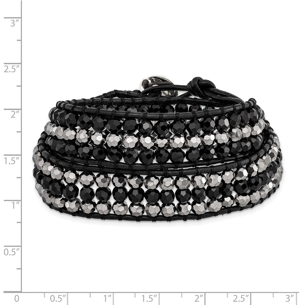 14 Zoll Schwarz Aurora Borealis/grey Kristall Perle/leather Multi-wrap Armband
