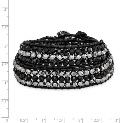 14 Zoll Schwarz Aurora Borealis/grey Kristall Perle/leather Multi-wrap Armband