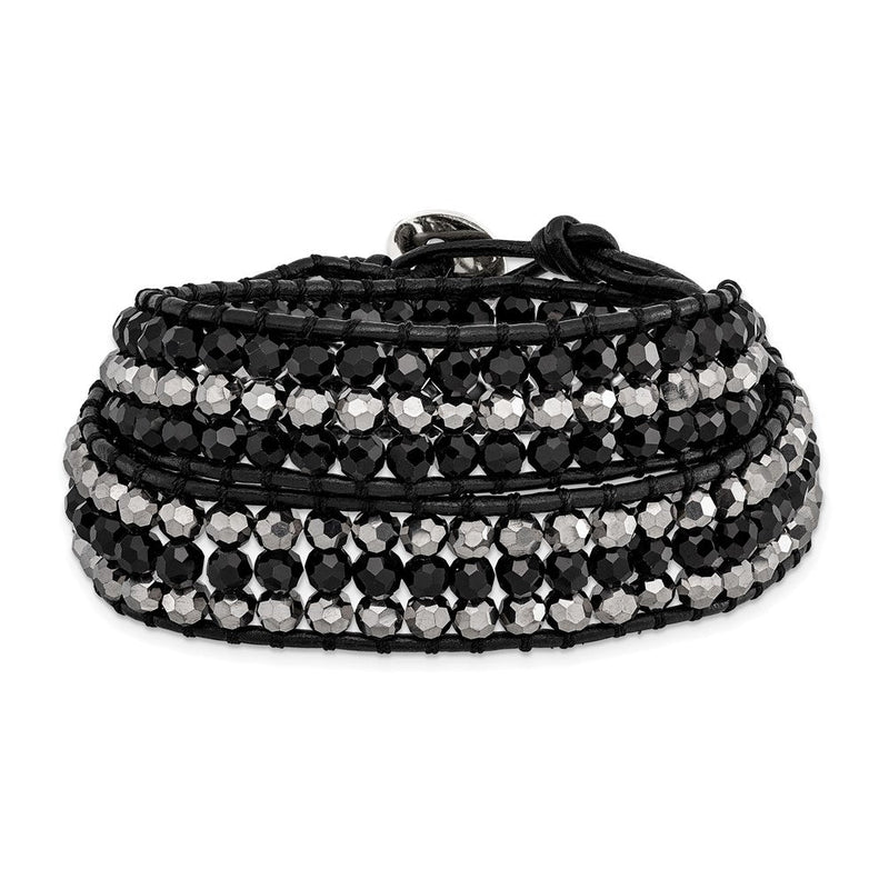 14 Zoll Schwarz Aurora Borealis/grey Kristall Perle/leather Multi-wrap Armband
