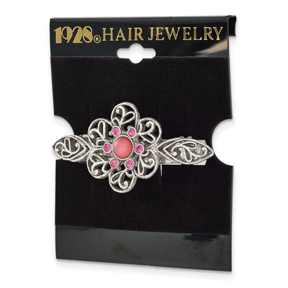 Mode 1928 Jewlery Silberfarben Filigran Rosa Cabochon und Kristall Blume Hair Barrette