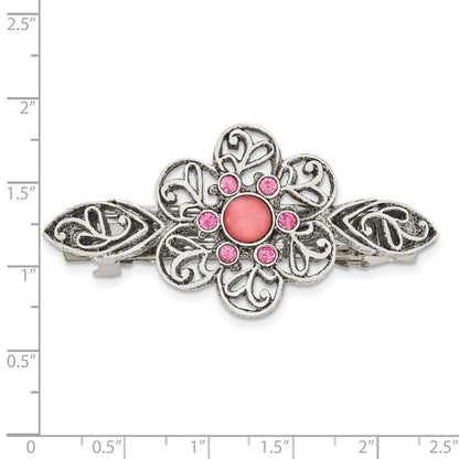 Mode 1928 Jewlery Silberfarben Filigran Rosa Cabochon und Kristall Blume Hair Barrette