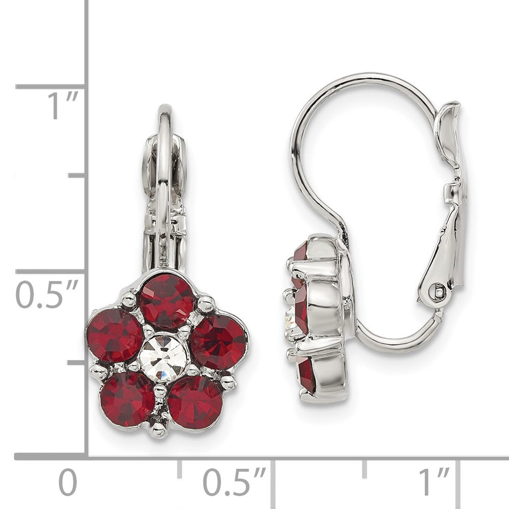 Mode 1928 Schmuck Silberfarben Blume Form Rot und Klar Epoxid Stein Ohrhänger mit Brisur