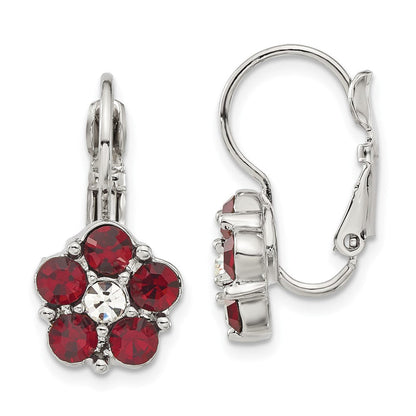 Mode 1928 Schmuck Silberfarben Blume Form Rot und Klar Epoxid Stein Ohrhänger mit Brisur