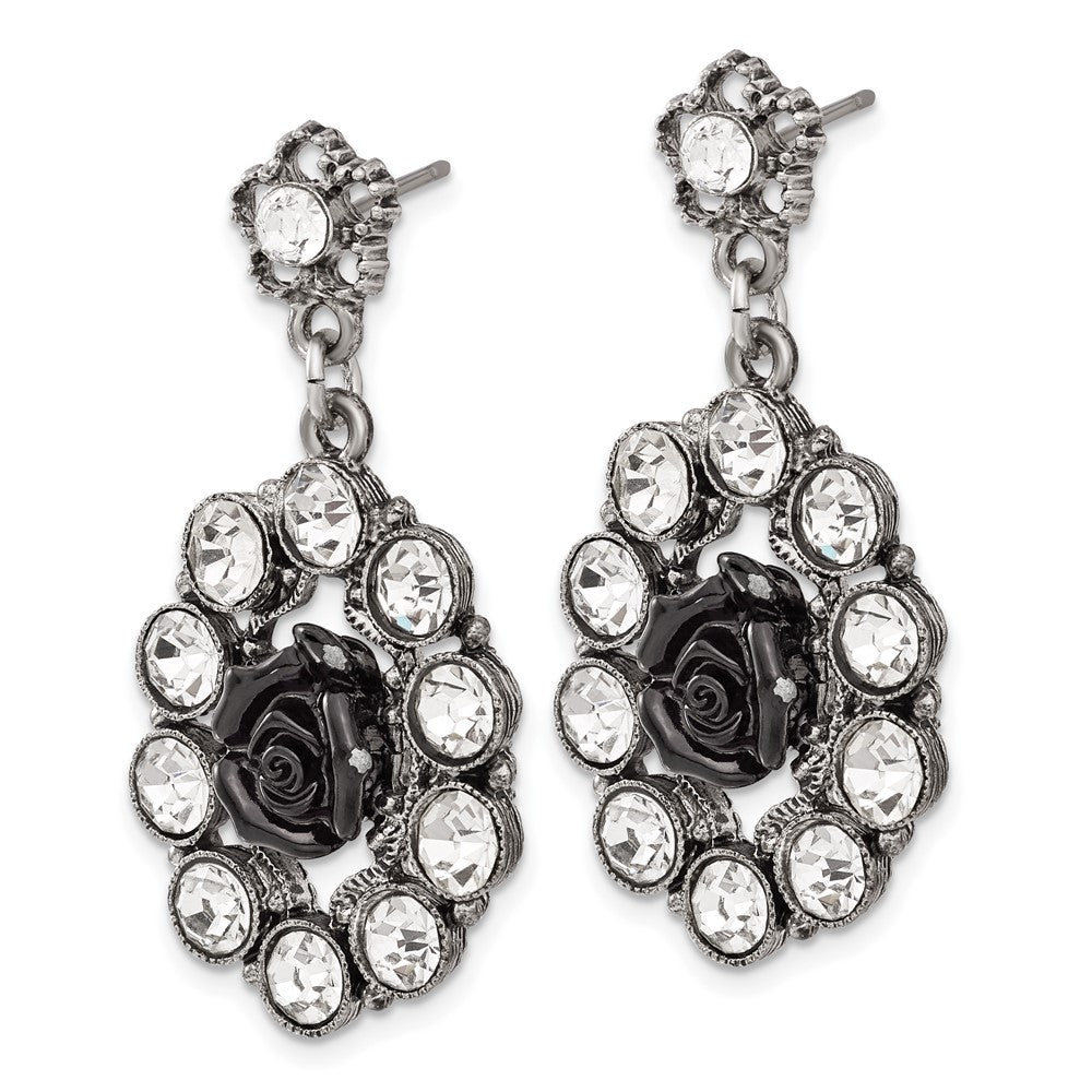 Mode 1928 Silberfarben & Antikisiert Schwarz Blumen Kristall Stecker Ohrhänger