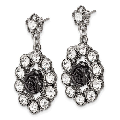 Mode 1928 Silberfarben & Antikisiert Schwarz Blumen Kristall Stecker Ohrhänger