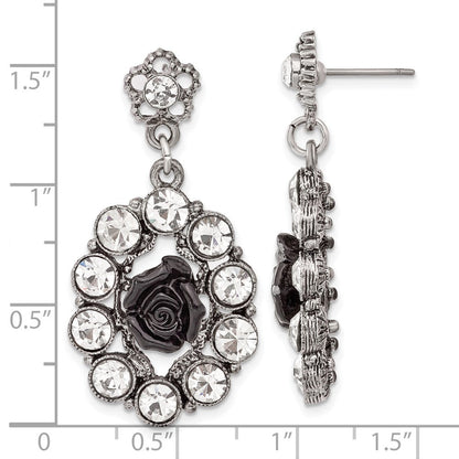 Mode 1928 Silberfarben & Antikisiert Schwarz Blumen Kristall Stecker Ohrhänger