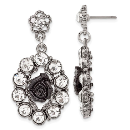 Mode 1928 Silberfarben & Antikisiert Schwarz Blumen Kristall Stecker Ohrhänger