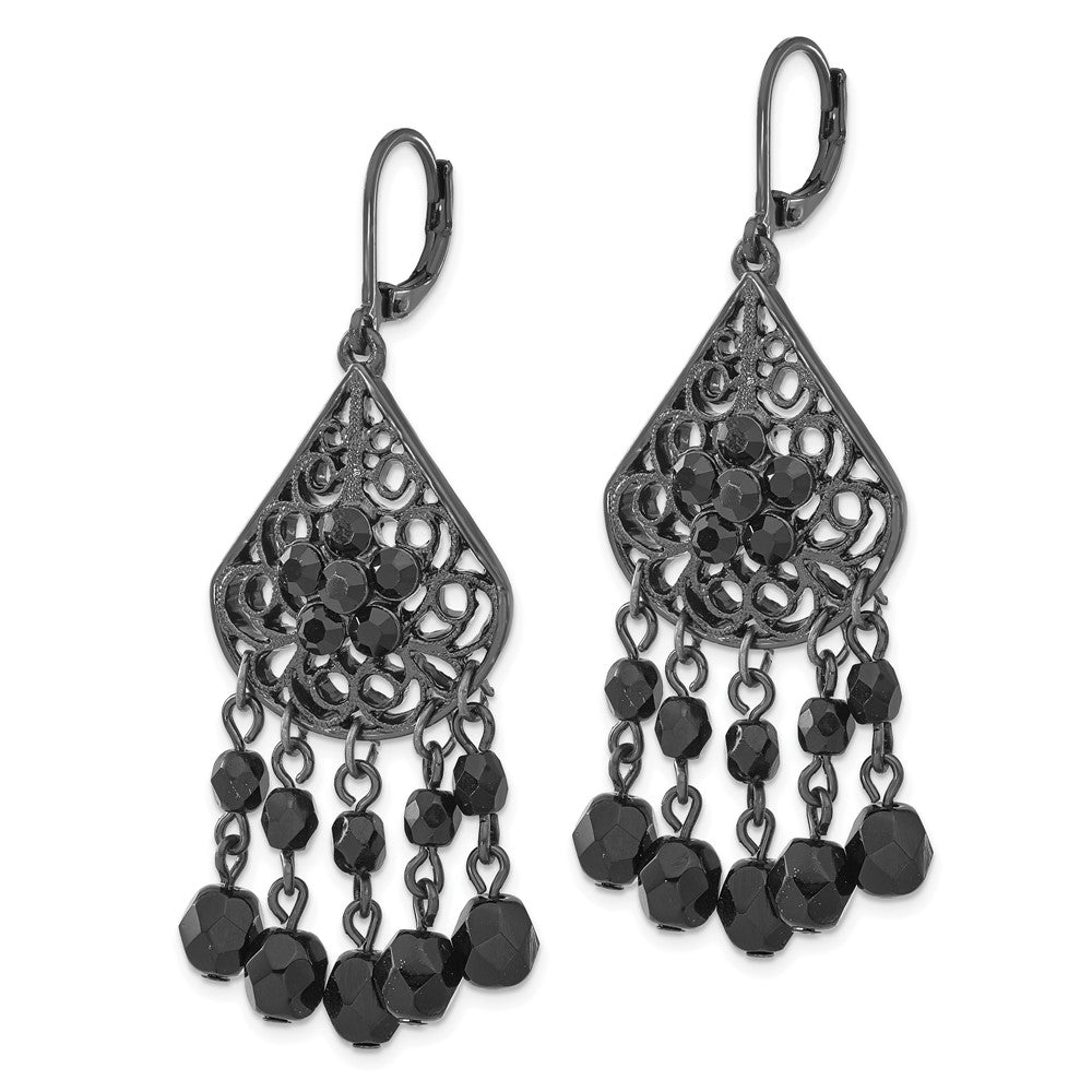 Mode 1928 Schmuck Schwarz-beschichtet Filigran Tropfen Geformt und Facettiert Jet Schwarz Epoxid Steine Hängend Ohrhänger mit Brisur
