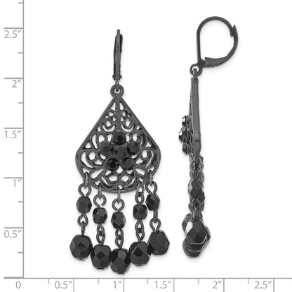 Mode 1928 Schmuck Schwarz-beschichtet Filigran Tropfen Geformt und Facettiert Jet Schwarz Epoxid Steine Hängend Ohrhänger mit Brisur