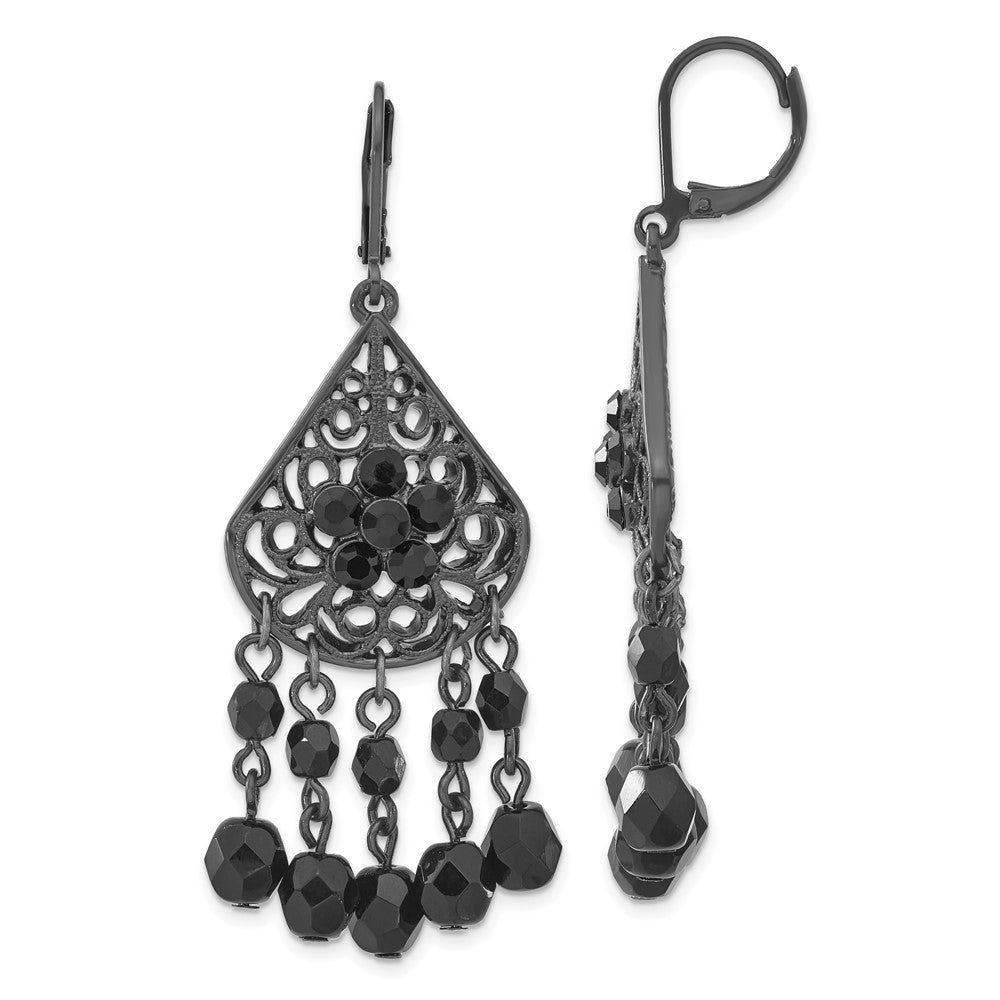 Mode 1928 Schmuck Schwarz-beschichtet Filigran Tropfen Geformt und Facettiert Jet Schwarz Epoxid Steine Hängend Ohrhänger mit Brisur
