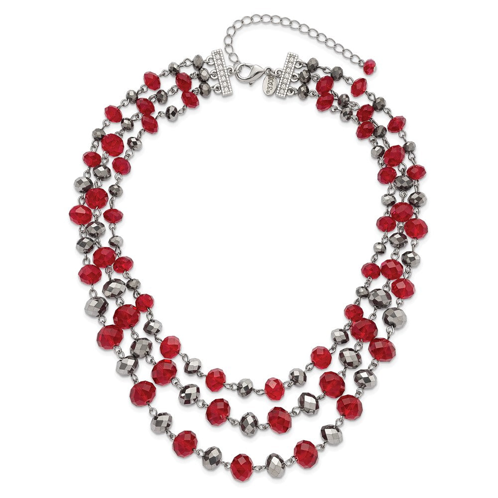 Mode 1928 Schmuck Silberfarben Drei Strang Rot und Grau Epoxid Facettiert Stein Verstellbar 16 Zoll Halskette mit 3 Verlängerung