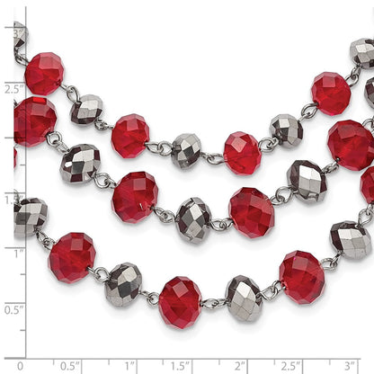 Mode 1928 Schmuck Silberfarben Drei Strang Rot und Grau Epoxid Facettiert Stein Verstellbar 16 Zoll Halskette mit 3 Verlängerung