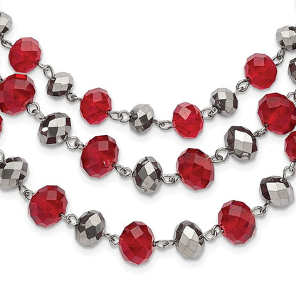 Mode 1928 Schmuck Silberfarben Drei Strang Rot und Grau Epoxid Facettiert Stein Verstellbar 16 Zoll Halskette mit 3 Verlängerung