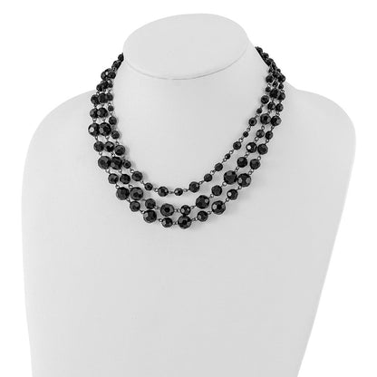 Mode 1928 Schmuck Schwarz-beschichtet Jet Schwarz Glas Facettiert Perle Abgestuft Drei Strang Verstellbar 16 Zoll Halskette mit 3 Verlängerung