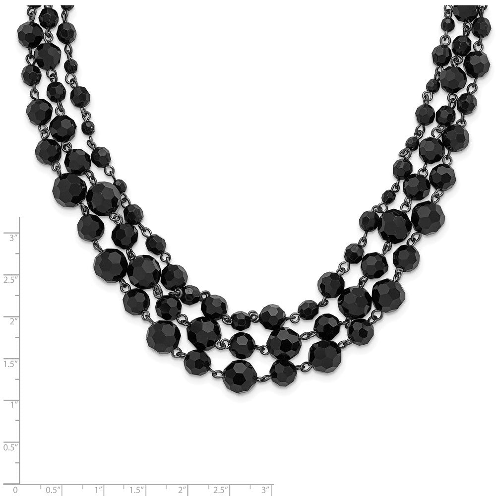 Mode 1928 Schmuck Schwarz-beschichtet Jet Schwarz Glas Facettiert Perle Abgestuft Drei Strang Verstellbar 16 Zoll Halskette mit 3 Verlängerung