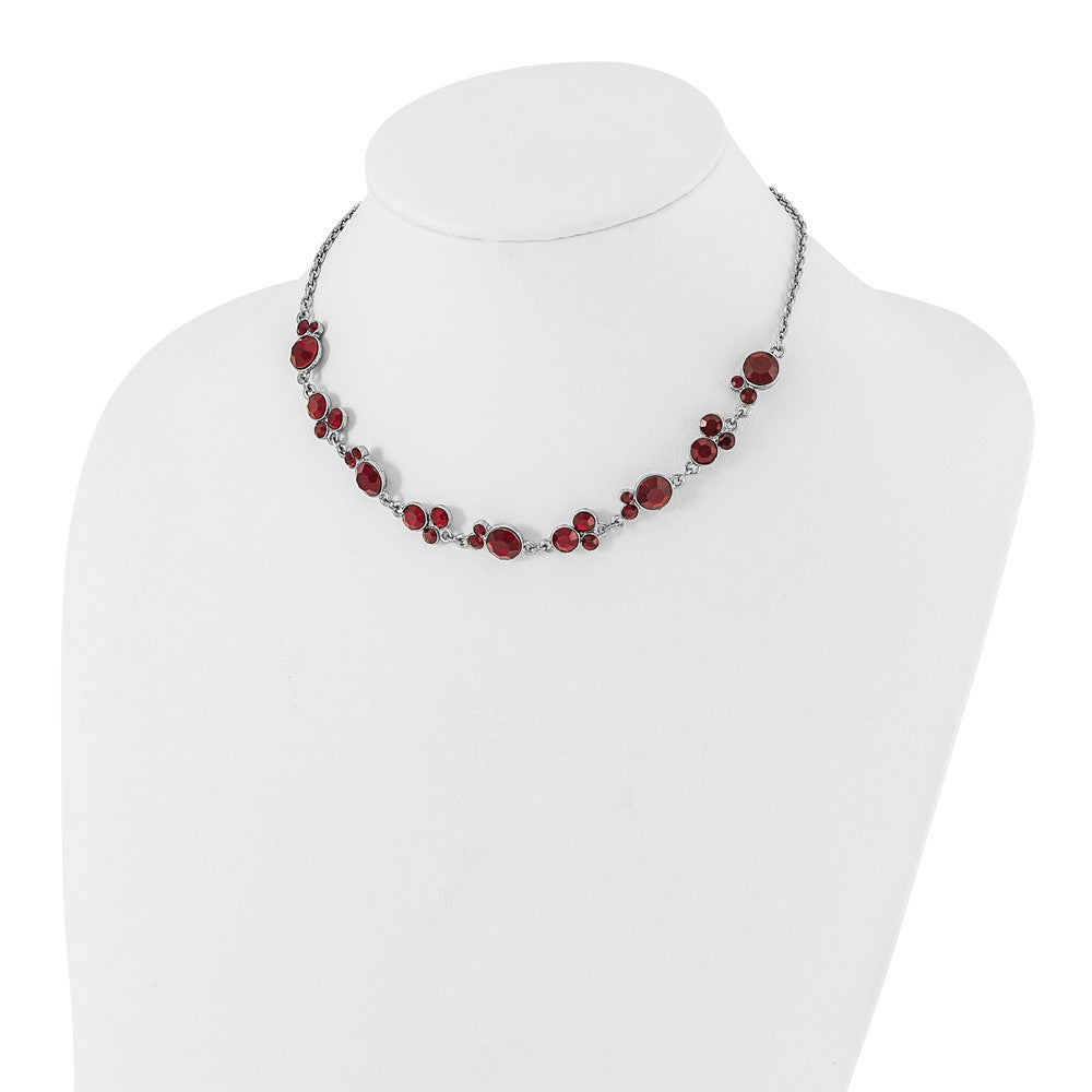 Mode 1928 Schmuck Silberfarben Rot Epoxid Facettiert Stein 16 Zoll Halskette mit 3 Verlängerung