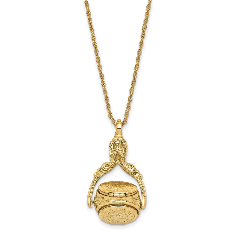 Mode 1928 Schmuck Goldfarben Drei Sided Spinning Blumen Muster Oval 13mm Lockets 30 Zoll Halskette Fasst 6 Photos