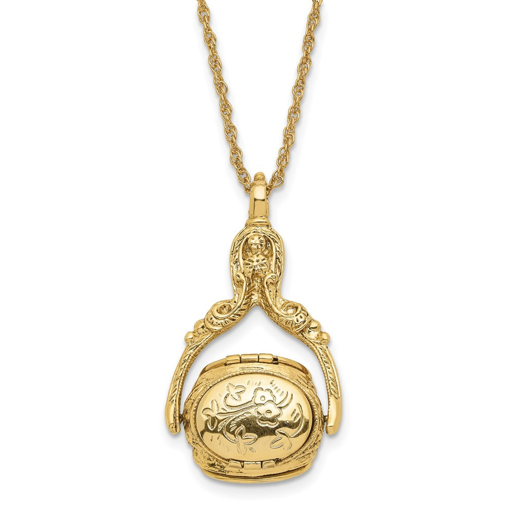 Mode 1928 Schmuck Goldfarben Drei Sided Spinning Blumen Muster Oval 13mm Lockets 30 Zoll Halskette Fasst 6 Photos
