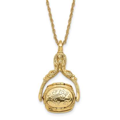 Mode 1928 Schmuck Goldfarben Drei Sided Spinning Blumen Muster Oval 13mm Lockets 30 Zoll Halskette Fasst 6 Photos