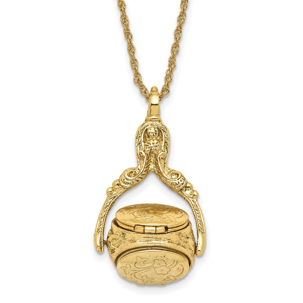 Mode 1928 Schmuck Goldfarben Drei Sided Spinning Blumen Muster Oval 13mm Lockets 30 Zoll Halskette Fasst 6 Photos