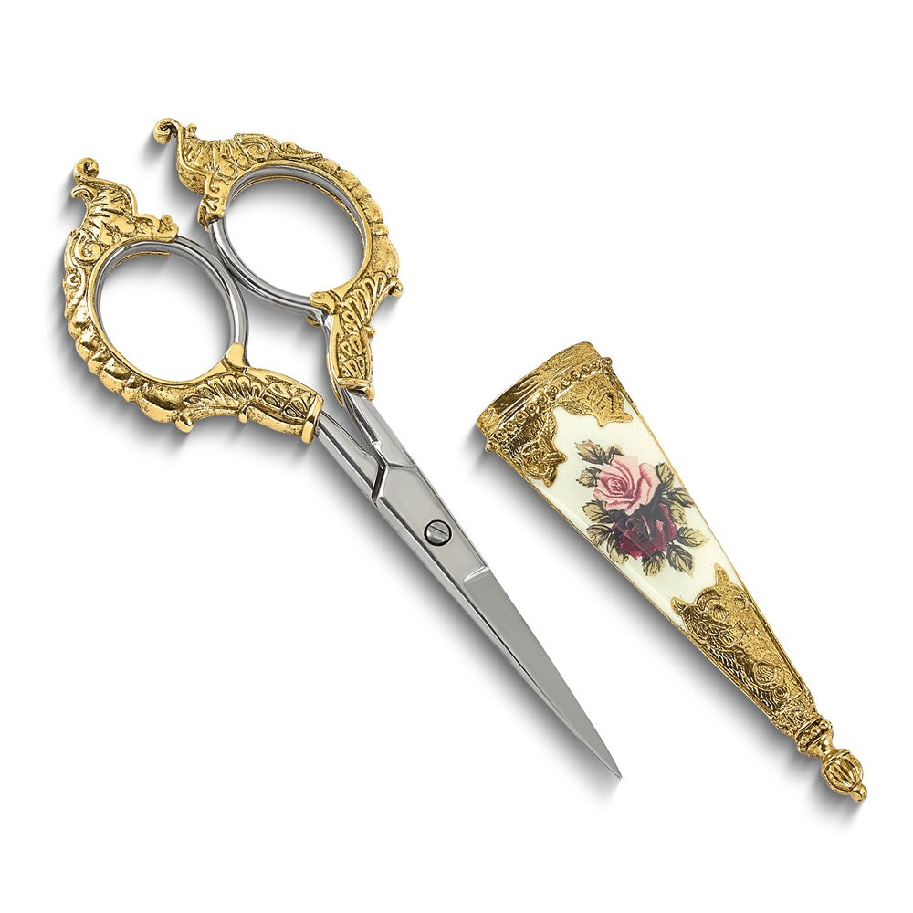 Mode 1928 Klein Goldfarben Blumen Manor House Scissors mit Edelstahl Blades