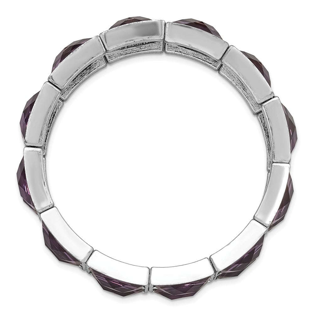 Mode 1928 Schmuck Silberfarben Rahmen Lila Facettiert Epoxid Steine Dehnbar Armband