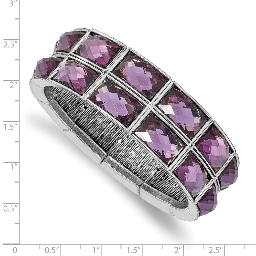 Mode 1928 Schmuck Silberfarben Rahmen Lila Facettiert Epoxid Steine Dehnbar Armband