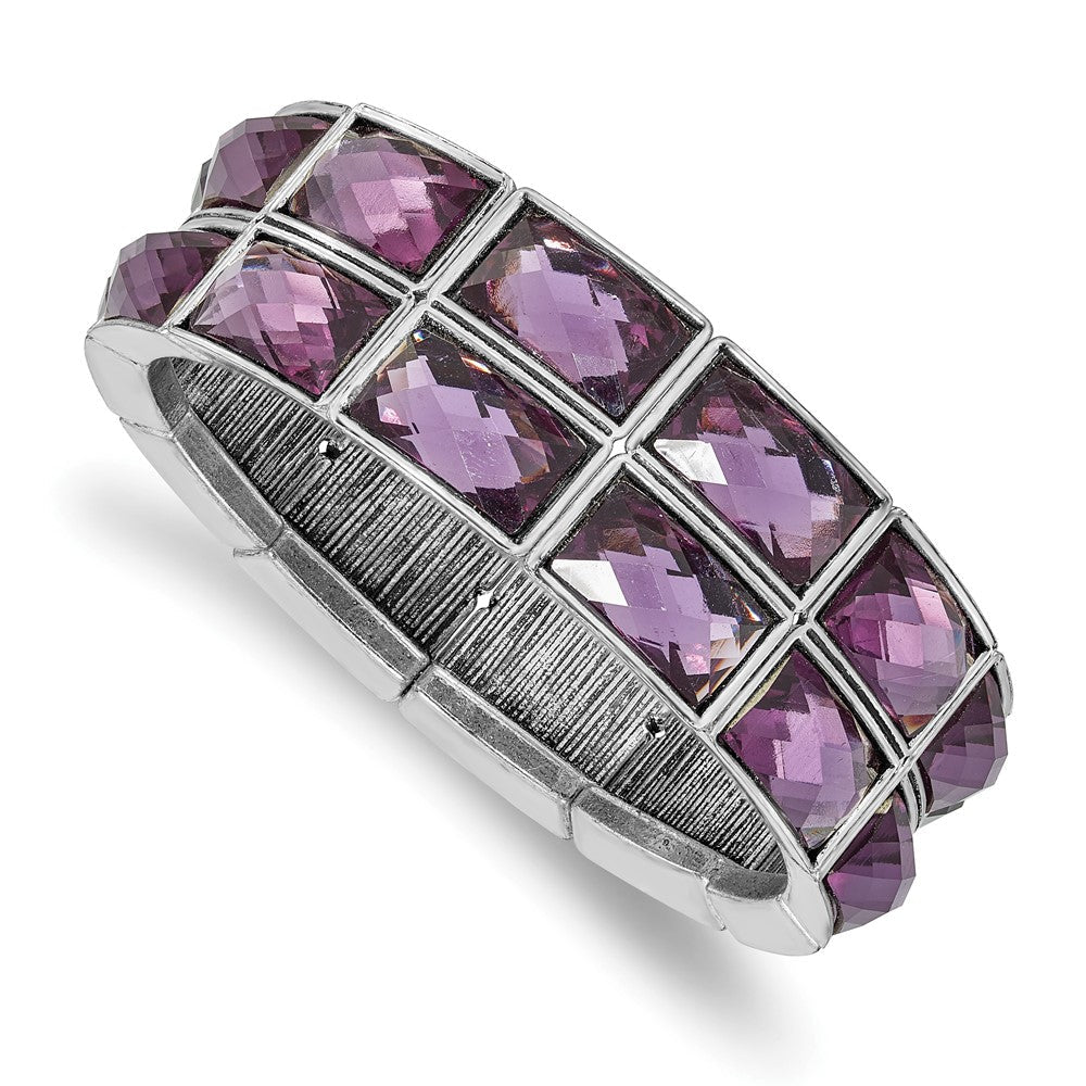 Mode 1928 Schmuck Silberfarben Rahmen Lila Facettiert Epoxid Steine Dehnbar Armband