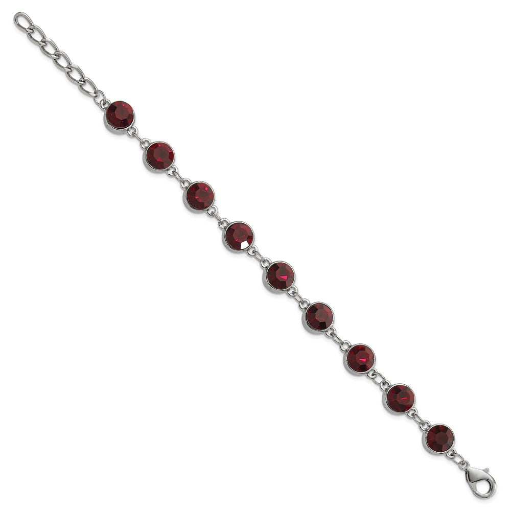 Mode 1928 Schmuck Silberfarben Rot Epoxid Facettiert Stein Verstellbar 7.25 Zoll Armband mit 1.25 Verlängerung