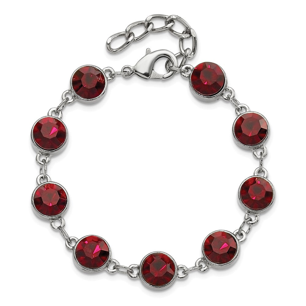 Mode 1928 Schmuck Silberfarben Rot Epoxid Facettiert Stein Verstellbar 7.25 Zoll Armband mit 1.25 Verlängerung