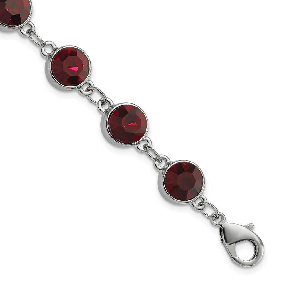 Mode 1928 Schmuck Silberfarben Rot Epoxid Facettiert Stein Verstellbar 7.25 Zoll Armband mit 1.25 Verlängerung