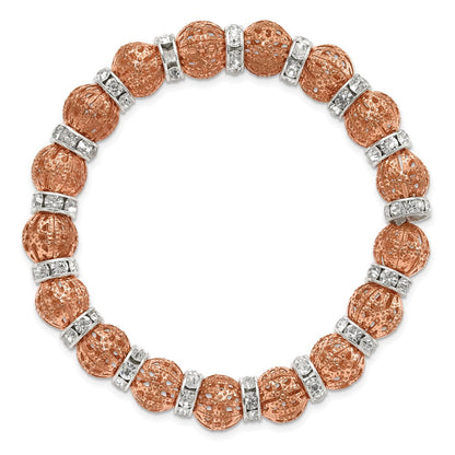 Mode 1928 Schmuck Copper-tone Filigran Muster und Silberfarben Klar Epoxid Stein Rondelle Perlen Dehnbar Armband