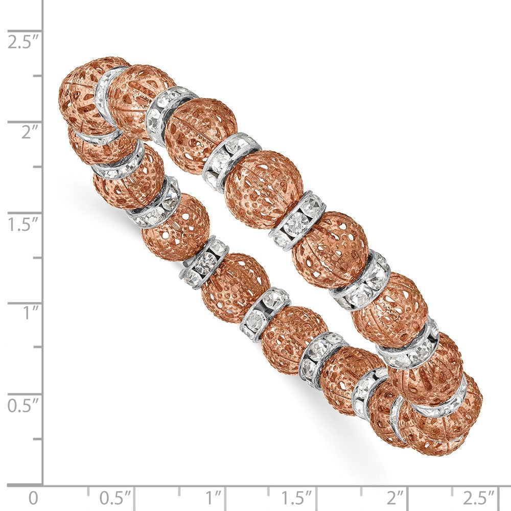 Mode 1928 Schmuck Copper-tone Filigran Muster und Silberfarben Klar Epoxid Stein Rondelle Perlen Dehnbar Armband