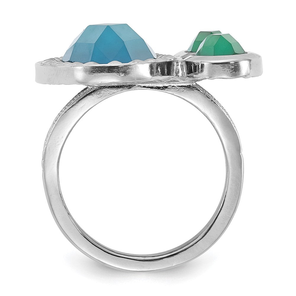 Mode Laundry Silberfarben Blau & Grün Resin Steine Ring