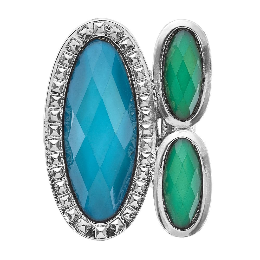 Mode Laundry Silberfarben Blau & Grün Resin Steine Ring