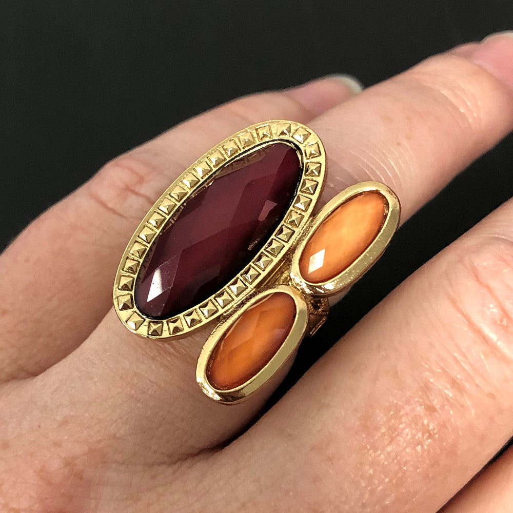 Mode Laundry Goldfarben Peach & Raspberry Resin Steine Ring