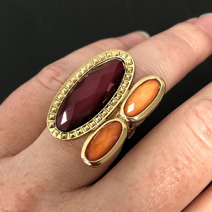 Mode Laundry Goldfarben Peach & Raspberry Resin Steine Ring