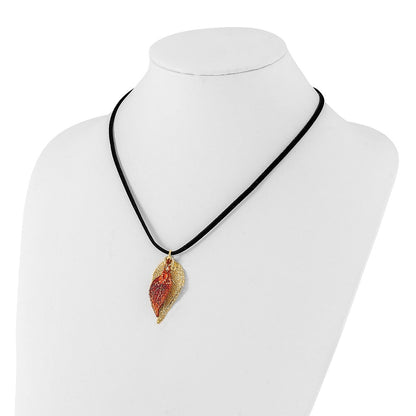 Mode 24K Gold und Iridescent Copper Dipped Doppelt Echt Evergreen Leaves 20 Zoll Leder Kordel Halskette