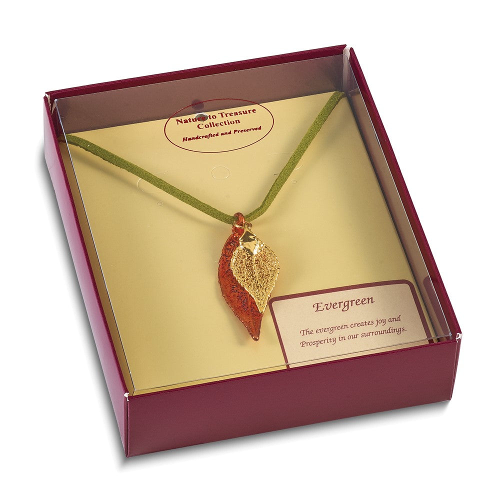 Mode Iridescent Copper und 24K Gold Dipped Doppelt Echt Evergreen Leaves 20 Zoll Leder Kordel Halskette