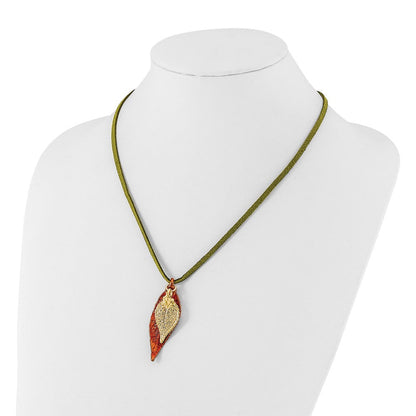 Mode Iridescent Copper und 24K Gold Dipped Doppelt Echt Evergreen Leaves 20 Zoll Leder Kordel Halskette