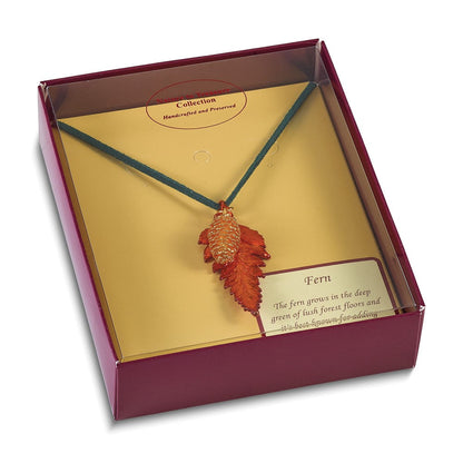 Mode Iridescent Copper Echt Fern Blatt und 24K Gold Dipped Pine Cone 20 Zoll Leder Kordel Halskette