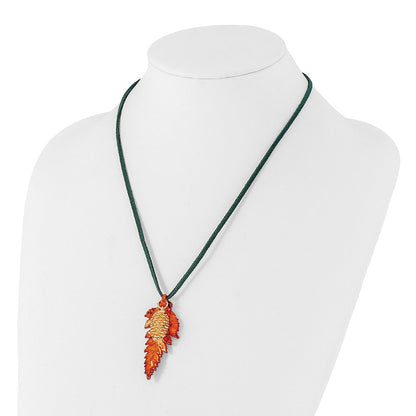 Mode Iridescent Copper Echt Fern Blatt und 24K Gold Dipped Pine Cone 20 Zoll Leder Kordel Halskette