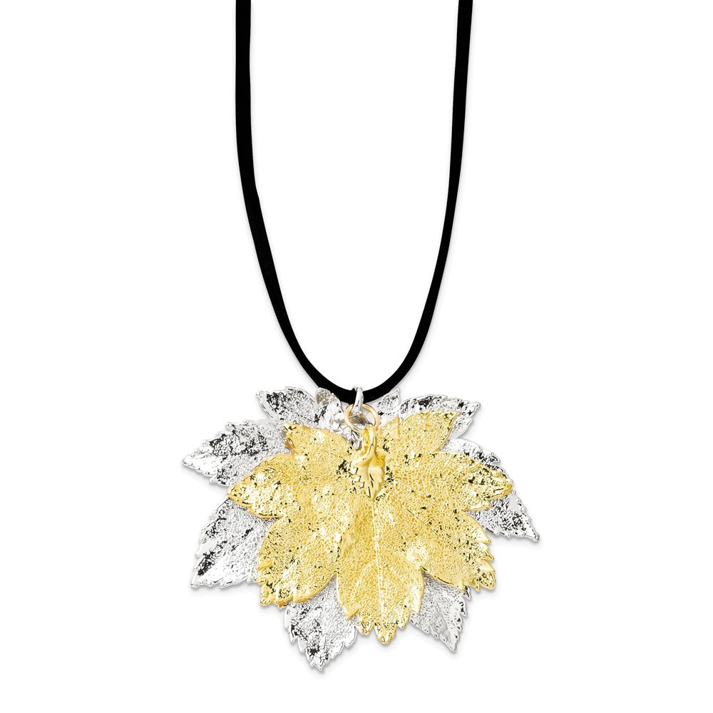 Mode Silber und 24K Gold Dipped Doppelt Echt Full Mond Maple Leaves 20 Zoll Leder Kordel Halskette