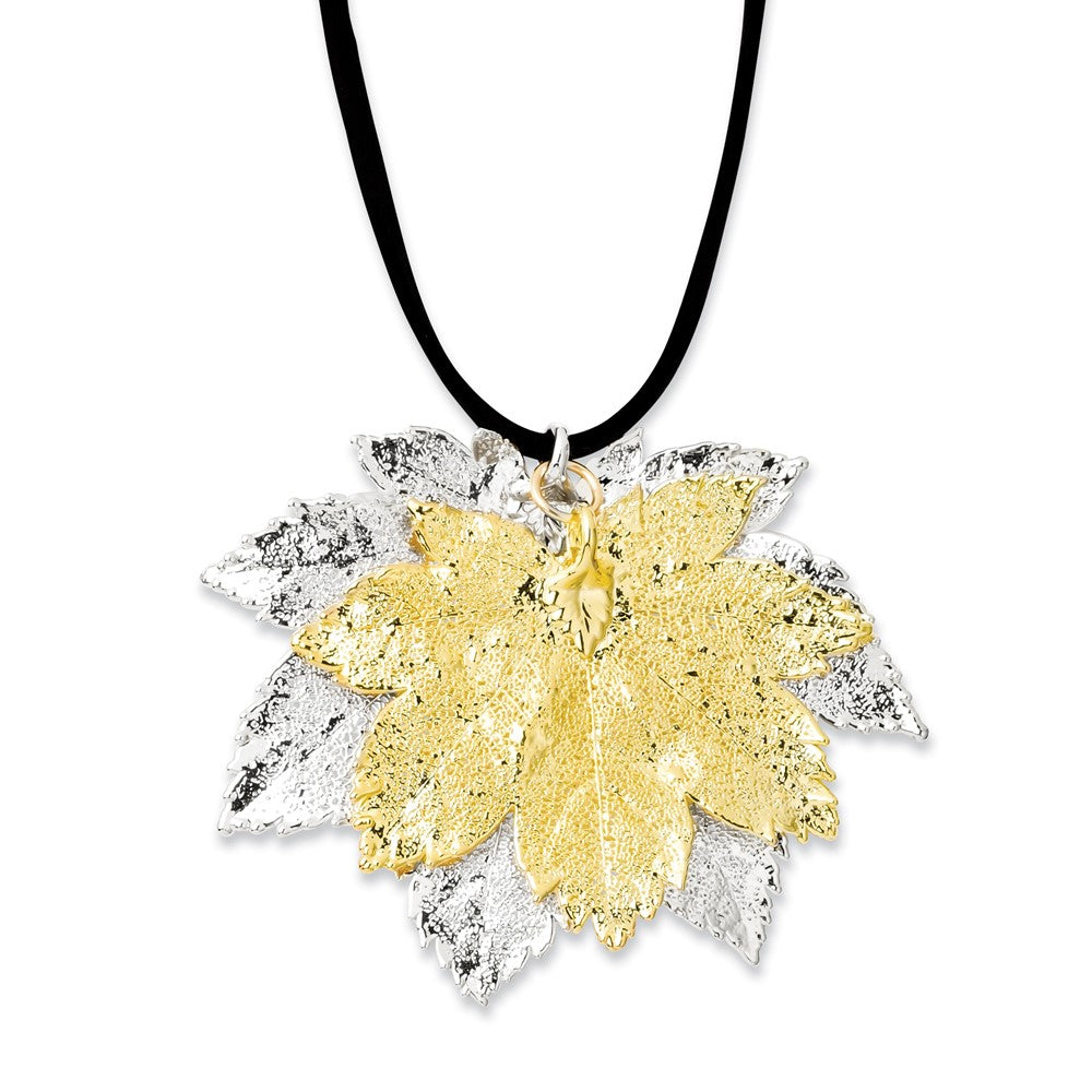 Mode Silber und 24K Gold Dipped Doppelt Echt Full Mond Maple Leaves 20 Zoll Leder Kordel Halskette
