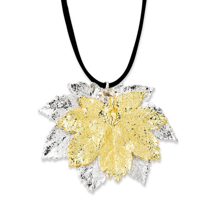 Mode Silber und 24K Gold Dipped Doppelt Echt Full Mond Maple Leaves 20 Zoll Leder Kordel Halskette