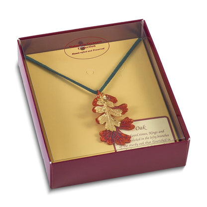 Mode Iridescent Copper und 24K Gold Dipped Doppelt Echt Eiche Leaves 20 Zoll Leder Kordel Halskette
