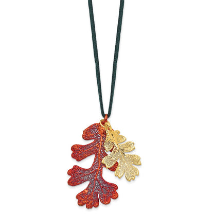Mode Iridescent Copper und 24K Gold Dipped Doppelt Echt Eiche Leaves 20 Zoll Leder Kordel Halskette