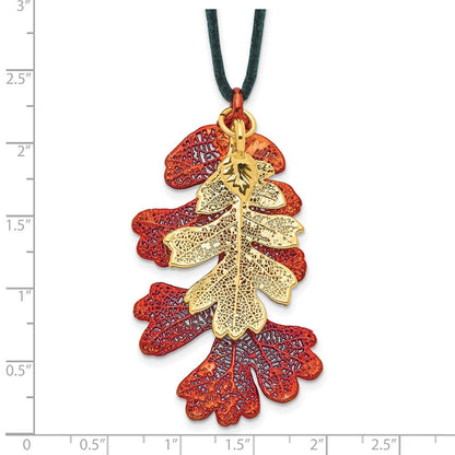 Mode Iridescent Copper und 24K Gold Dipped Doppelt Echt Eiche Leaves 20 Zoll Leder Kordel Halskette