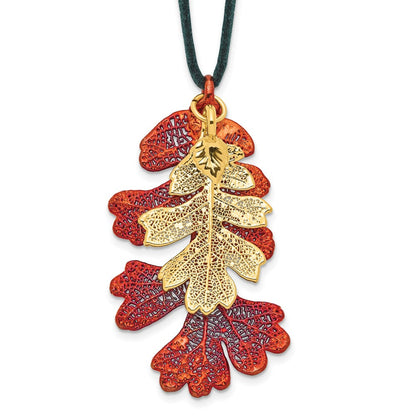Mode Iridescent Copper und 24K Gold Dipped Doppelt Echt Eiche Leaves 20 Zoll Leder Kordel Halskette