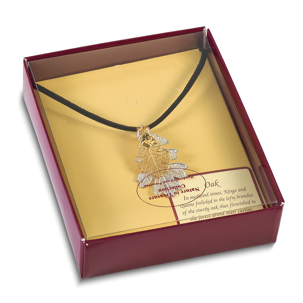Mode Silber und 24K Gold Dipped Doppelt Echt Eiche Leaves 20 Zoll Leder Kordel Halskette